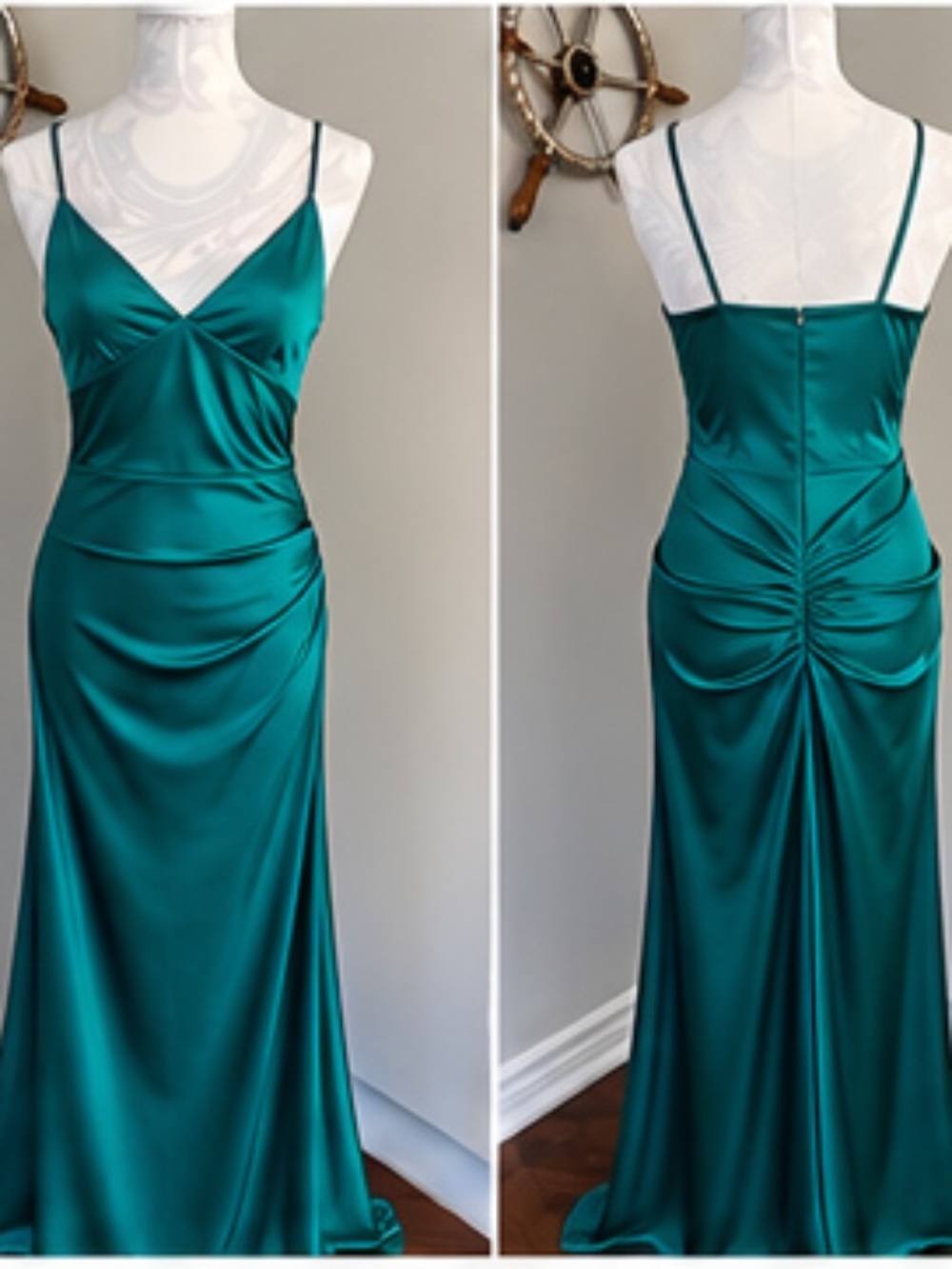 Green Satin Evening Gown
